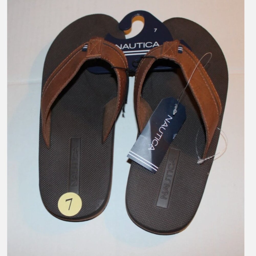 NWT Nautica Men's Clarkson 7 Brown Tan Thong Flip Flops Sandals Shoes Beach Wear